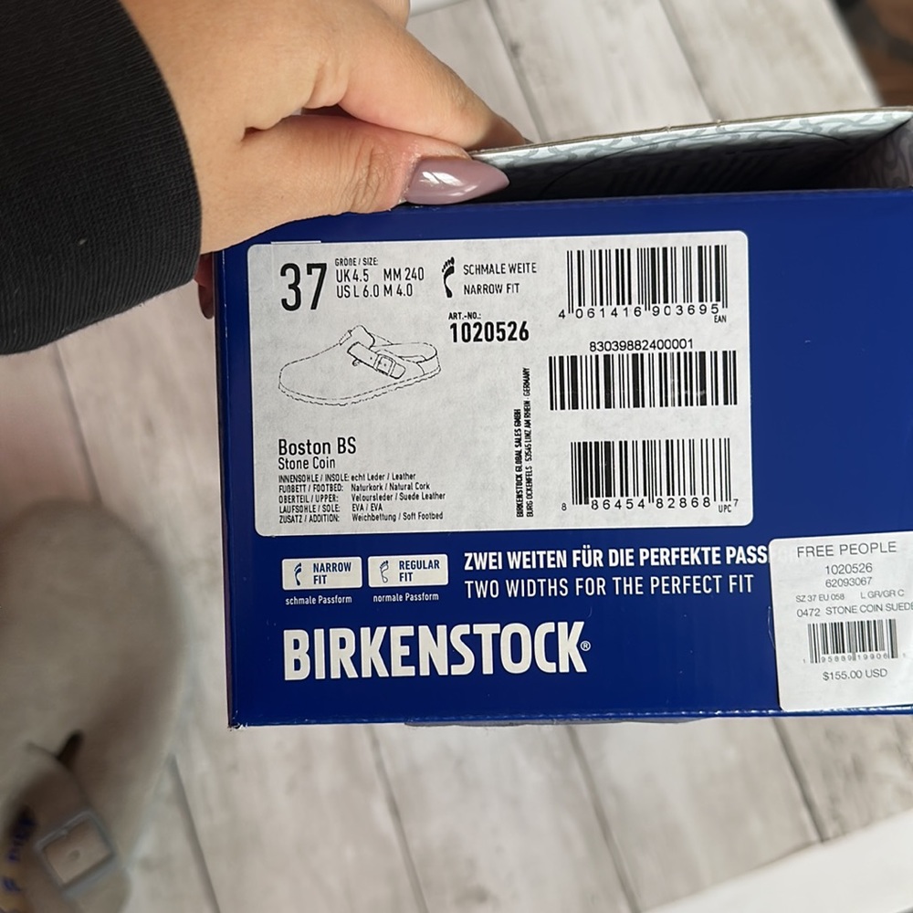 NIB BIRKENSTOCK BOSTON SOFT FOOTBED SUEDE CLOGS SIZE 37 in STONE COIN - Picture 4 of 5